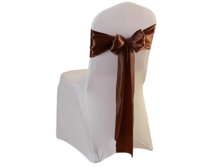 Stuhlschleifen für Hochzeiten 100 teile/los Satin Stuhl Schärpen Bogen Plain Hochzeit Knoten Band DIY Krawatten for Party Event Hotel Bankett Hause Dekorationen(Brown)