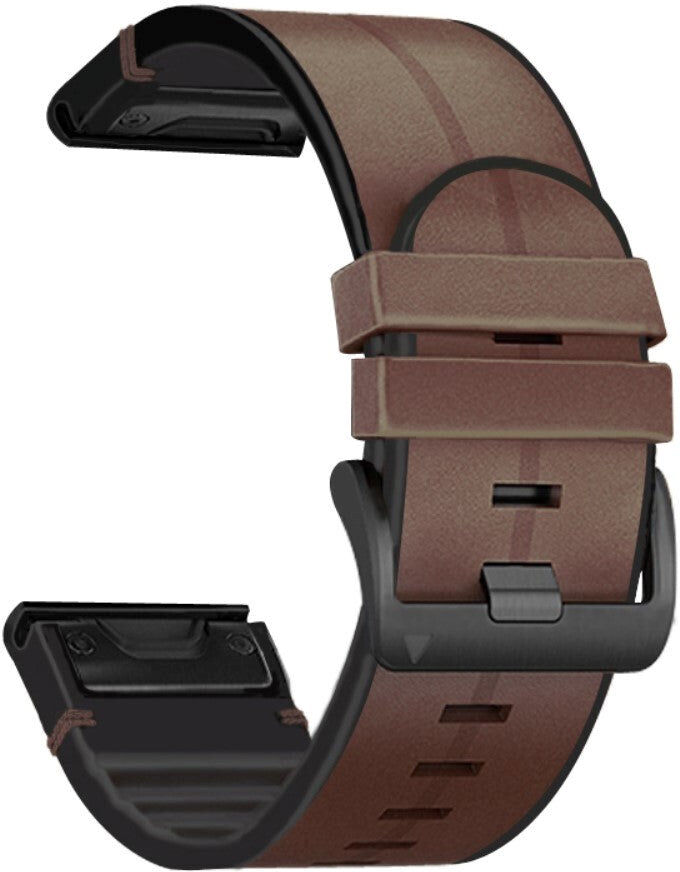 INCOVER Universel Garmin Rem (26mm QuickFit) Ægte Læder & Silikone Rem - Brun / sort