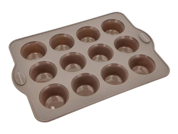 Muffinform Muffin Backform Muffinform Silikon, Latte, 12er , braun (beige), B:25,3cm L:36,2cm, Küchenformen, Muffinform