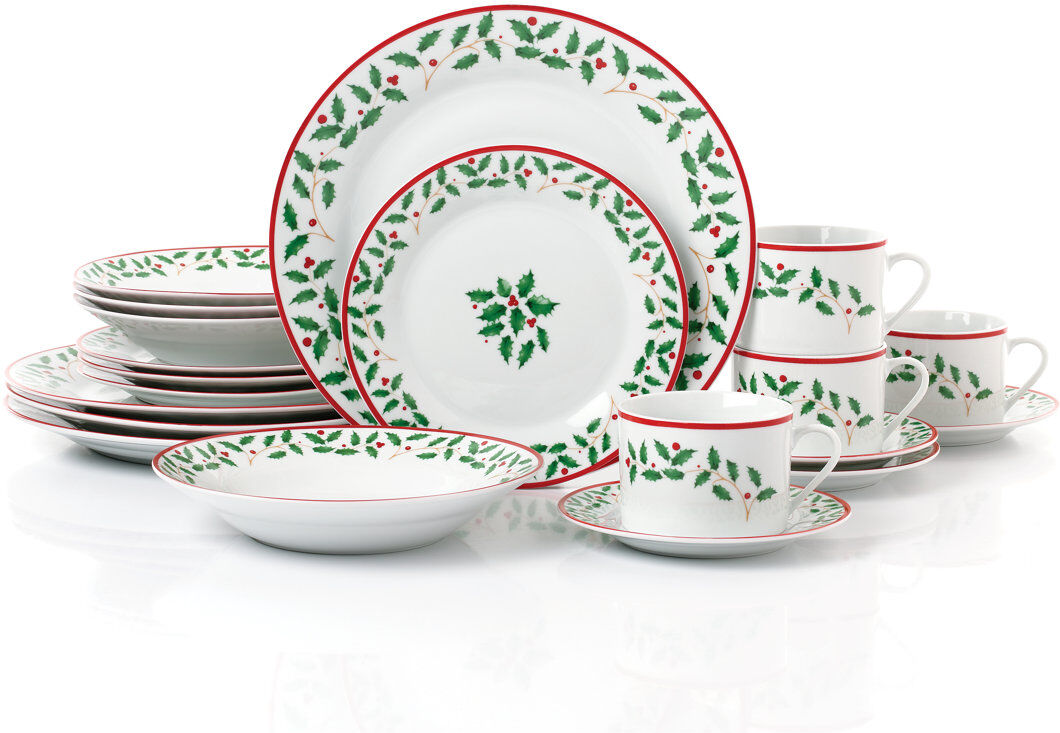 Waterside 20pc Christmas Holly Porcelain Dinner Set 20