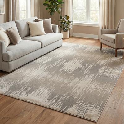 MDA Rugs Loren Grey and Beige Abstract IKAT Area Rug