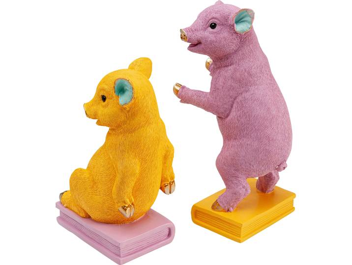 Buchstütze KARE DESIGN Pig Party , bunt (gelb), B:12,8cm H:29,5cm T:15cm, Polyresin, Buchstützen, Buchstütze, aus Polyresin