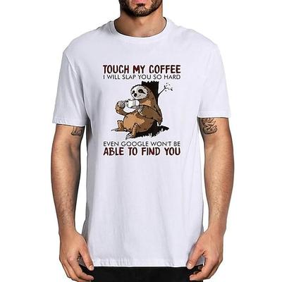 Herren Lustiges Faultier Kaffee Grafik T-Shirt - Berühre meinen Kaffee Kurzarm Lifestyle rotes Tee
