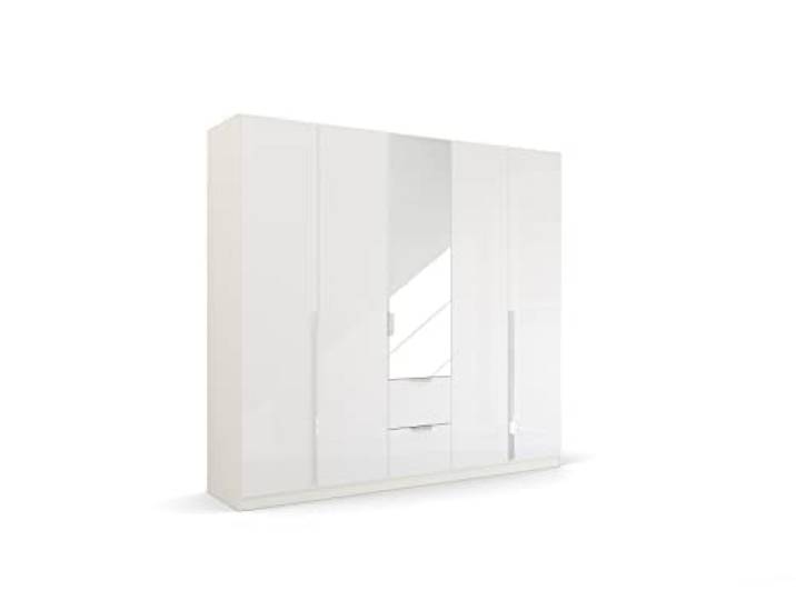 Rauch Möbel Quadra-Spin Glamour, Schrank, Hochglanz Weiß, Breite 226 cm Kleiderschrank, 5-türig, Spiegel, 2 Schubladen, für Schlafzimmer, Jugendzimmer, Studentenwohnung, Garderobe, Flur