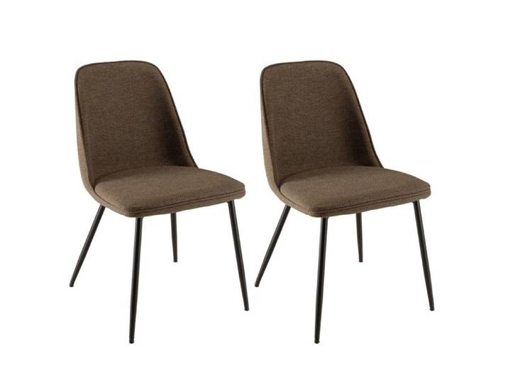 MACABANE TOM - Lot de 2 chaises tissu marron dossier droit pieds acier noir