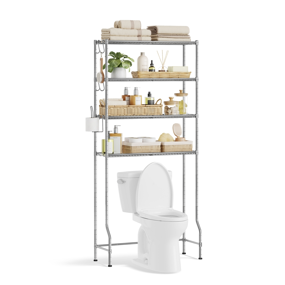 SONGMICS 4-stöckiges Toilettenregal mit verstellbaren Ablagen taubengrau B34BTS023G01