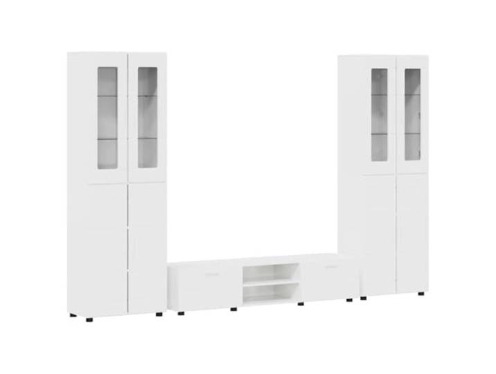 RJPLMFV TV-Möbel Florin aus technischem Holz, weiß lackiert, 3-teilig Minimalistisches Design, geräumige Aufbewahrung, matte Oberfläche, für den Innenbereich, einfache Wartung