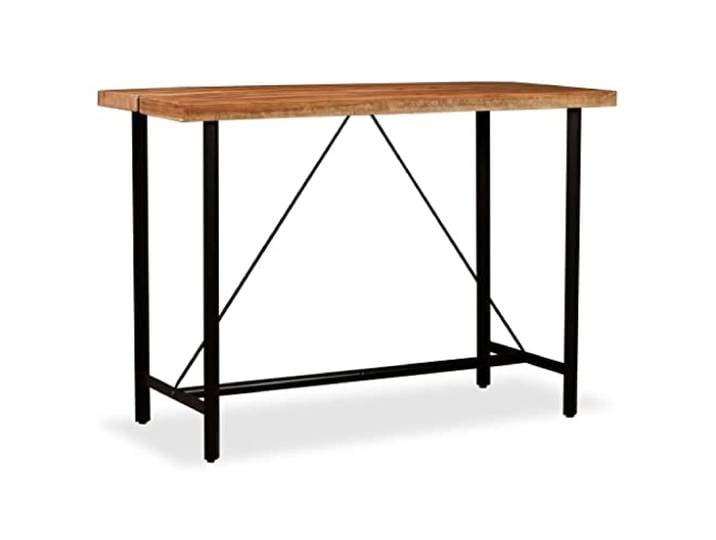 Fisinber Bartisch Akazie Massivholz 150x70x107 cm Stehtisch Industrial Handgefertigter Bistro-Tisch aus Echtholz mit stabilen Stahlbeinen für Küche und Essbereich.