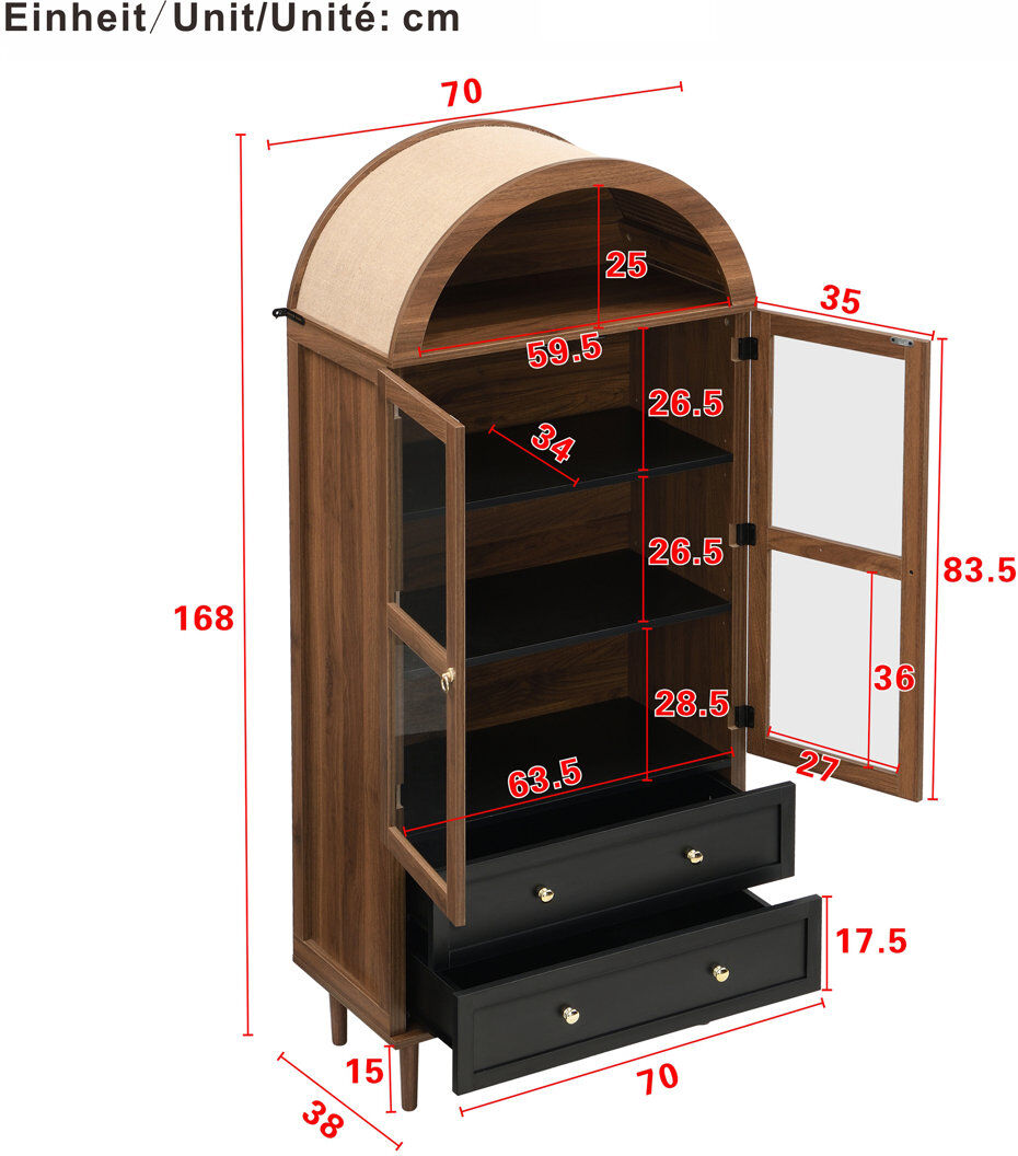 Norden Home 70 cm W Display Cabinet Brown 168cm H X 70cm W X 38cm D