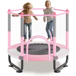 VEVOR Kindertrampolin Outdoor-Trampolin Mini Freizeittrampolin 1545 mm für Kleinkinder mit Sicherheitsnetz & Basketballkorb, Geburtstagsgeschenk Weihnachtsspielzeug für Kinder ab 3 Jahren Rosa