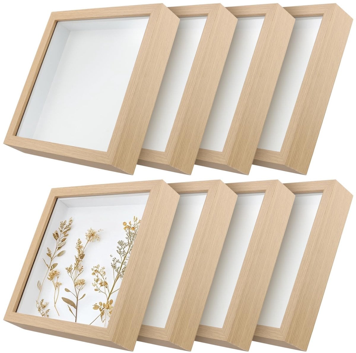 Dailygoods 8 stuks Shadow Box Frames - Houten 3D-Display Box voor kunstwerken