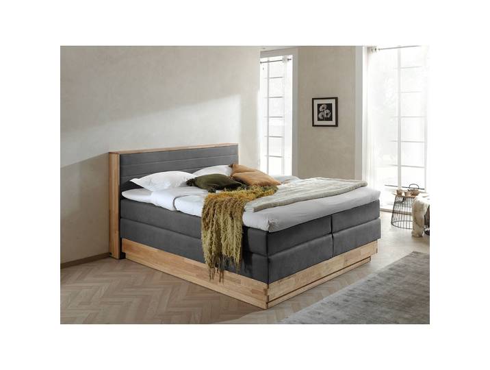 Boxspringbett Moneta 200 x 200cm Microfaser Grau/Grau Doppelmatratze H2/H3 Buche