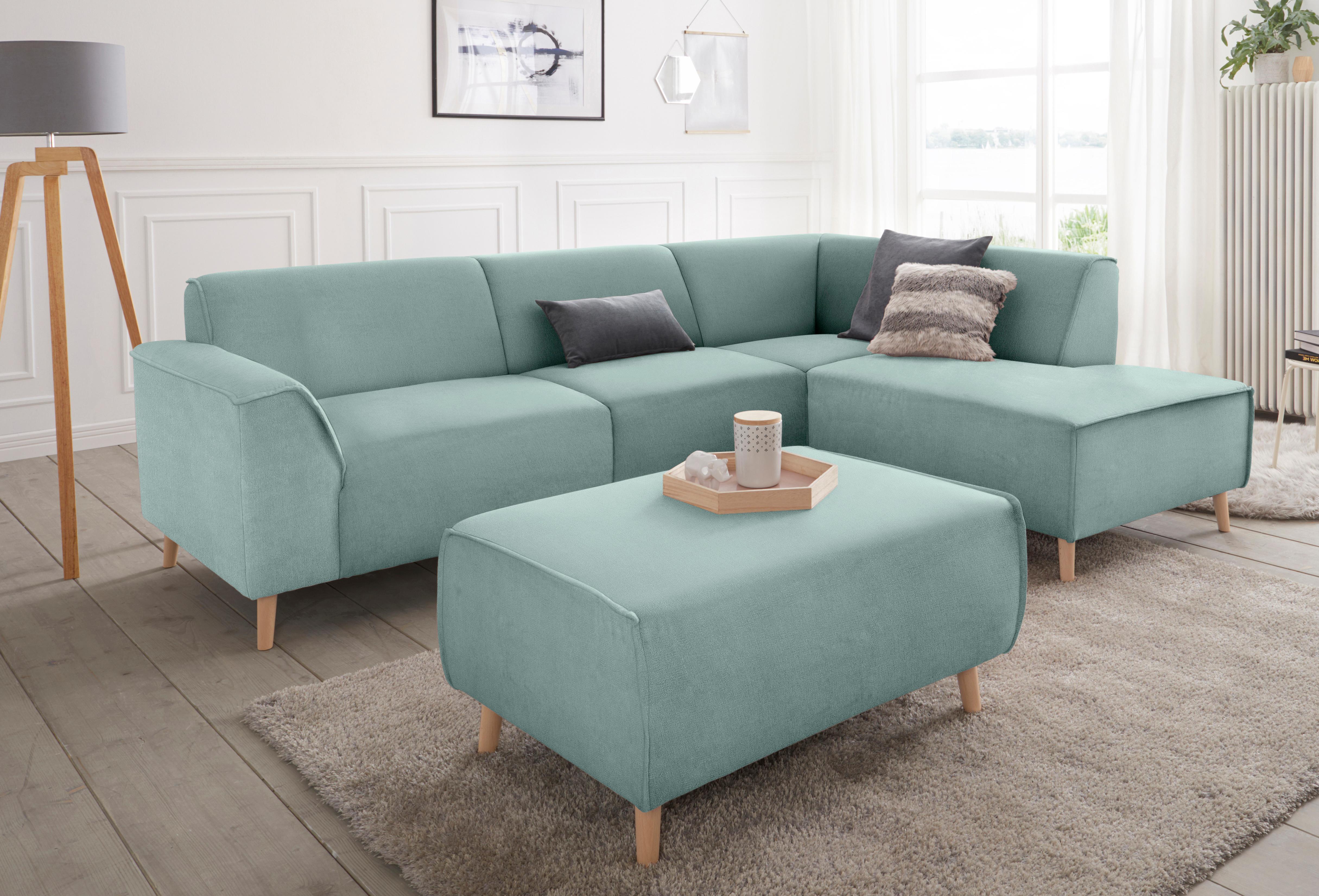 Ecksofa HOME AFFAIRE "Janek Scandic Design, elegant und zeitlos, L-Form", grün (mint), B:263cm H:81cm T:191cm, Struktur fein ( 100% Polyester);Struktur weich (92% Polyester, 8% Nylon);Struktur fein ( 100% Polyester), Sofas, Ecksofa, mit Federkern und Kede