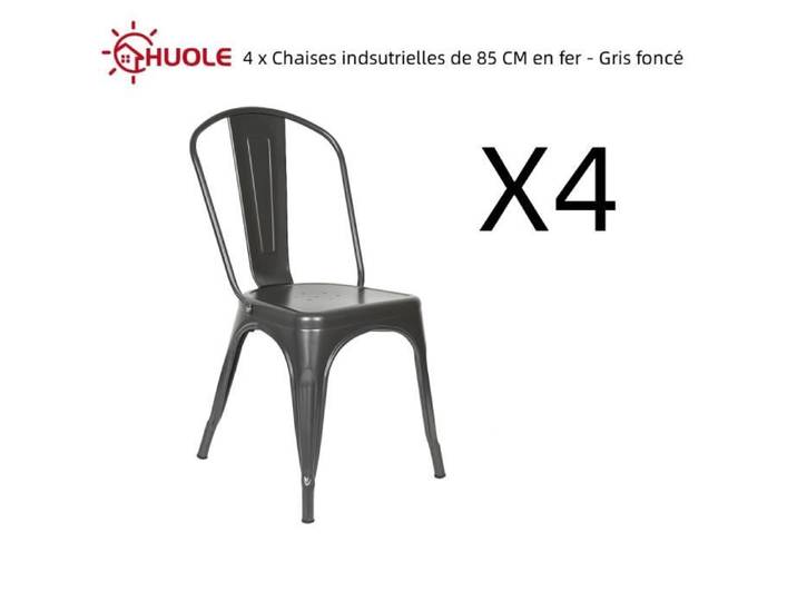HUOLE 4 x Chaises indsutrielles de 85 CM en fer - Gris foncé