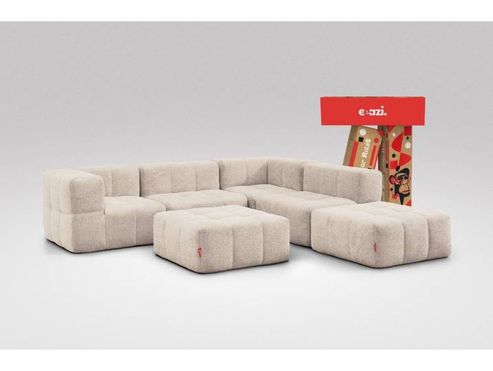 6-tlg. Modulsofa Beige – 2 Eckteile, 2 Mittelteile, 2 Hocker