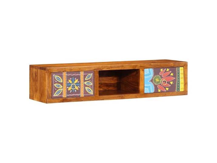 NEW 2026  Meuble TV mural 1PC armoire TV suspendue multicolore 100x30x22 bois massif d'acacia 100x30x22 L5217