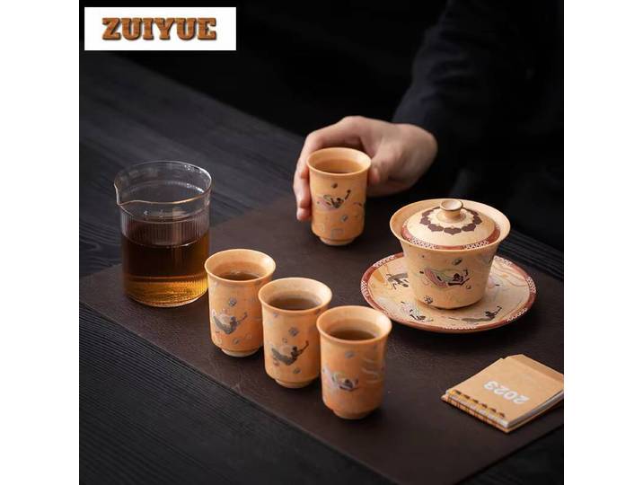 Zen Dunhuang Apsaras culturel V service à thé complet Vintage cérémonie théière et tasse fournitures de service à thé ornements Collection artisanat