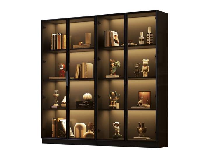 Vitrine en verre avec éclairage LED APP vitrine à 4 porte avec étagères réglables armoire haute pour salon vitrine sur pied