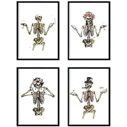 POSTER Set mit 4 „Vier kostümierten Skelette“ Bildern von Schädel A3 Rahmenlos