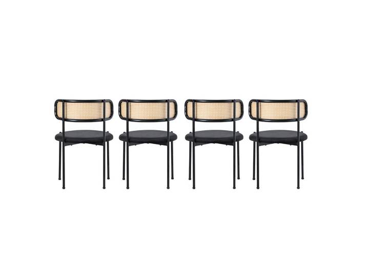 Flieks Esszimmerstuhl 4er Set Samt Schwarz Metallbeine Rattan, 51x75x50 cm, Esszimmer, Stühle