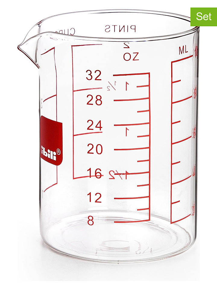 Ibili 2er-Set: Messbecher in Transparent/ Rot - 1 l - onesize