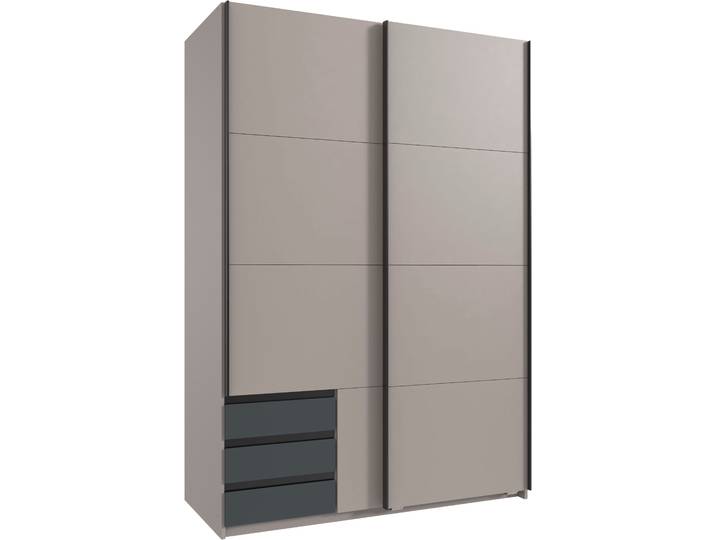 Schwebetürenschrank WIMEX Bahamas, Kleiderschrank in den Breiten 135cm und 180cm erhältlich , grau (saharagrau, abgesetzt grafit), B:135cm H:198cm T:65cm, Holzwerkstoff, Schränke, Schwebetürenschrank, inkl. drei farblich abgesetzter Schubladen
