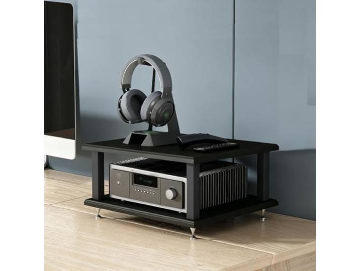 YHTCSXMD HiFi Rack, Audio Rack mit Holzablagen in 2/3/4 Ebenen Holzablagen und Metallrahmen mit Metallspitzen; Audio Geräte Rack für Wohnzimmer, Arbeitszimmer oder Büro