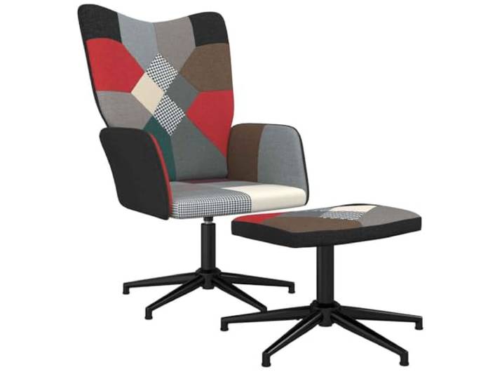 YUTAASU Relaxsessel with Ottoman, Patchwork Fabric 360 Degree Swivel, Steel Frame, Foam Padding, 110 kg Capacity