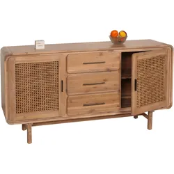 Sideboard HWC-M47, Schrank Kommode Highboard, Staufächer Schublade, Rattan Akazie Massiv-Holz gebeizt 83x160x45cm 47kg