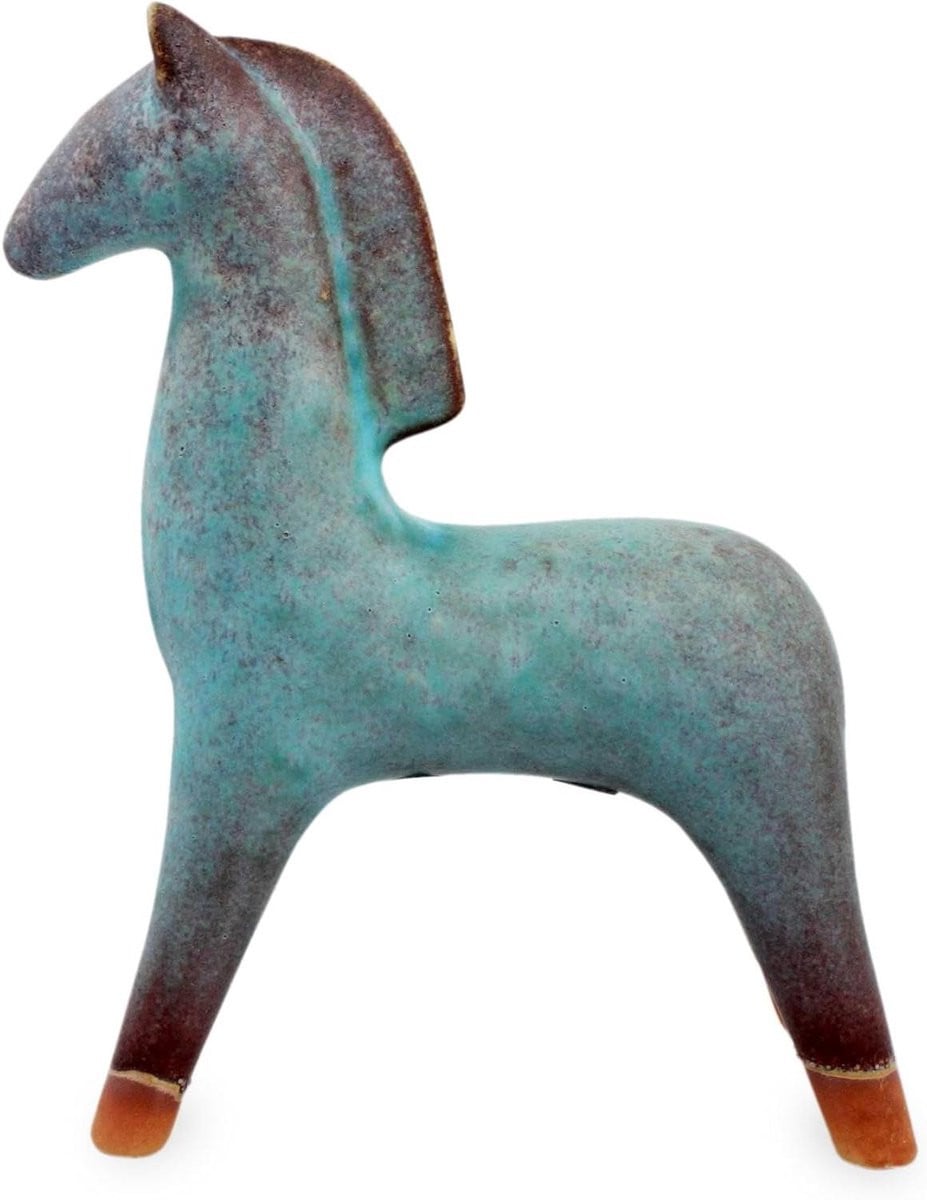 Handgemaakt Lanna Design Keramisch Paard Sculptuur - Bruin Paardenbeeldje voor Tafeldecoratie