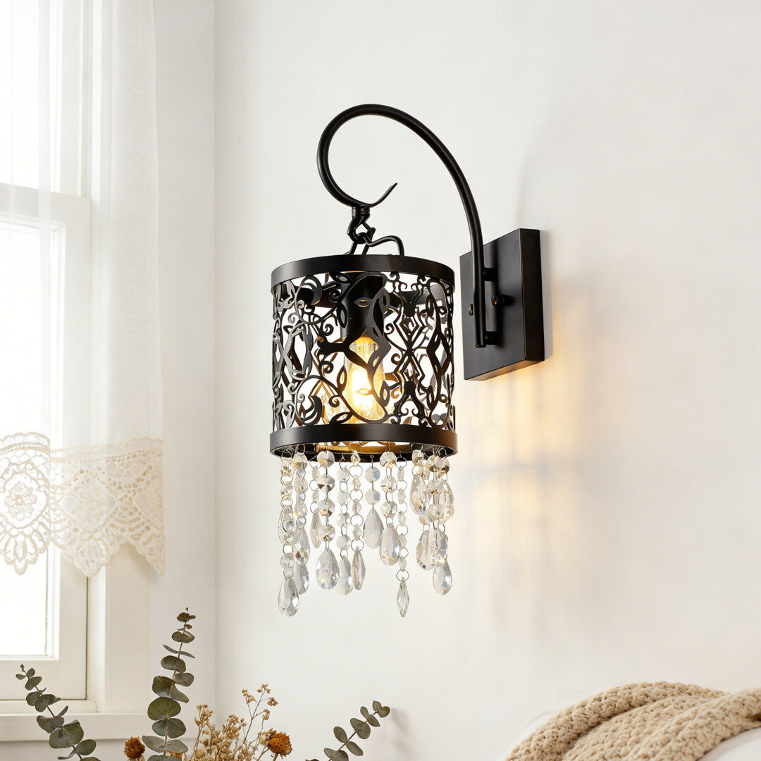 Blue Elephant 1-Light 16cm Dimmable Crystal Armed Sconce Black 46cm H X 16cm W X 24cm D