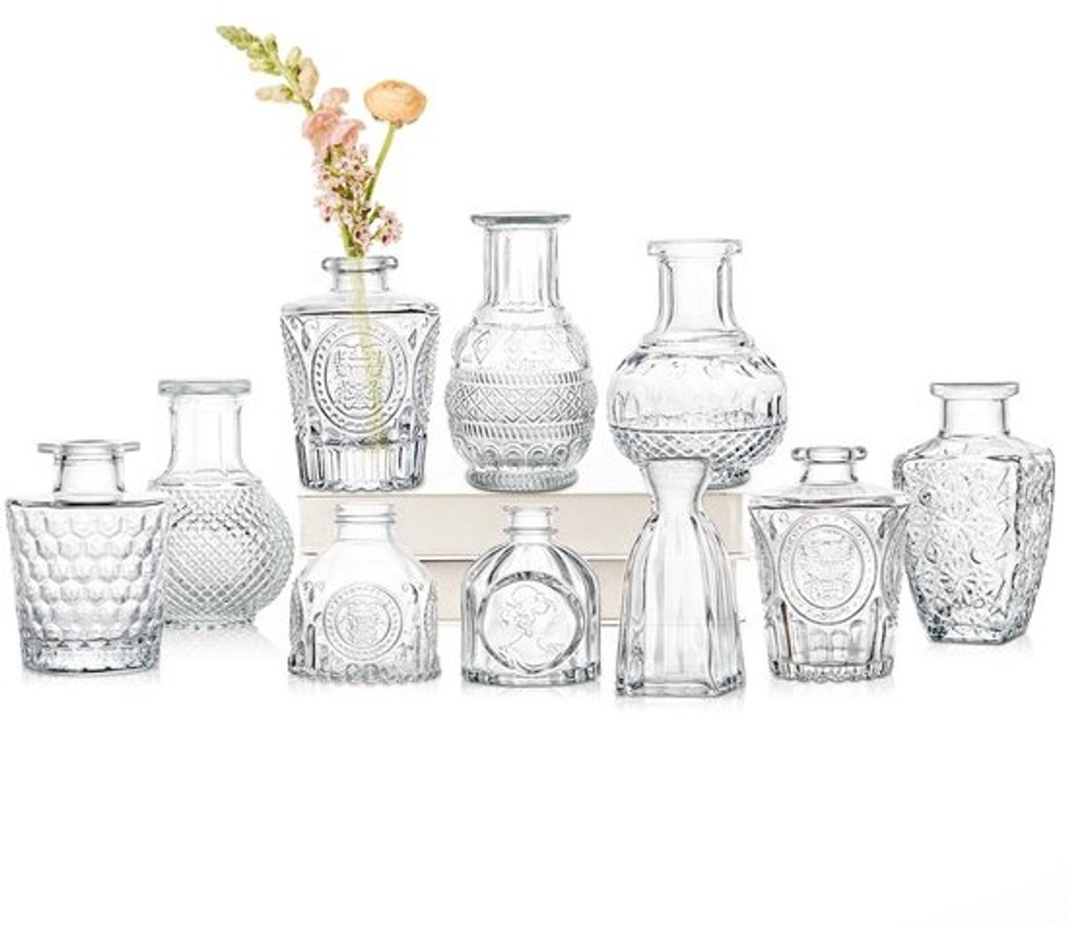 10-delige set kleine glazen vazen voor vintage decoratie