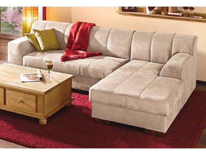 Ecksofa HOME AFFAIRE Falk klare Linien, elegant und zeitlos, L-Form , beige (creme), B:262cm H:77cm T:159cm, Sofas, Ecksofa, mit Federkern und wahlweise mit Bettfunktion