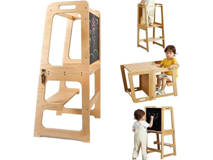 Tour pour tout-petits, tabouret de cuisine, aide pour les tout-petits, tour d'apprentissage en bois avec tableau, tour sur pied de cuisine avec Rail de sécurité