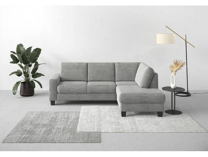 Ecksofa, Breitcord, Silber 236×170 cm, Ottomane Rechts, Klassisch, Home Affaire