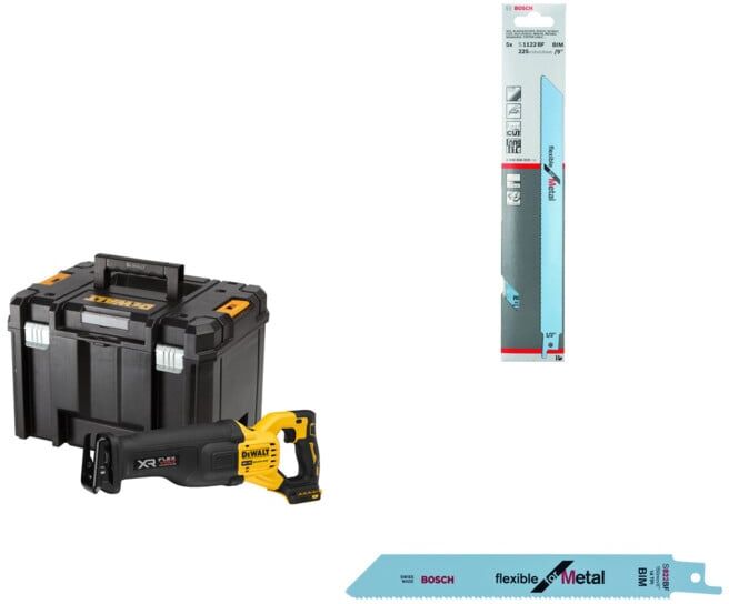 Set DEWALT Akku-Säbelsäge 18V XR Flexvolt Advantage + Bosch 5 Säbelsägeblätter S 1122 BF