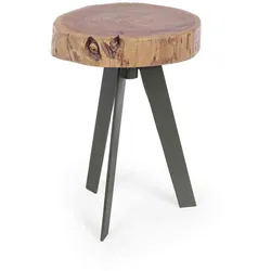 Beistelltisch Aron aus Akazienholz, modern rundes Design, Natur, Metallgestell, Ø 32 cm