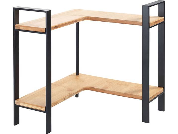 WENKO Keukenrek Lou Hoekmodel in mat zwart staal en FSC gecertificeerd bamboe 30x33x30cm - 2 niveaus - Keukenrek Staand - Keukenorganizer