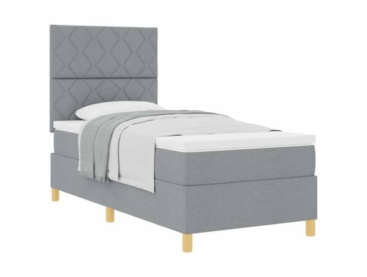 KTHLBRH Boxspringbett mit Kopfteil hellgrau 90 x 200 cm Stoff Kopfteil 2-fach höhenverstellbar, Lattenrost aus Holz, Taschenfederkernmatratze, Holzbeine, Stoff