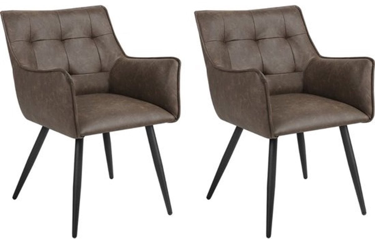 Set van 2 lichtbruine eetkamerstoelen van kunstleder