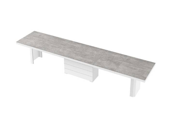 designimpex Esstisch Design Tisch HE-444 Beton - Weiß Hochglanz XXL ausziehbar