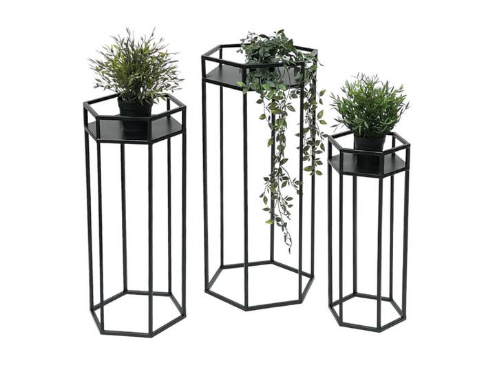 DanDiBo Blumenhocker Metall Schwarz 6eck 3er Set, 23x50x20 cm, Wohnzimmer, Wohnzimmertische, Blumenständer