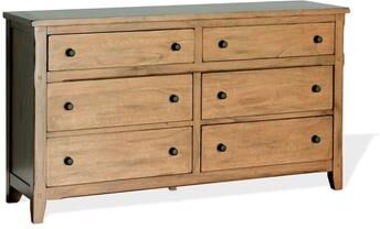 Benjara Marv 64 Inch Wide Dresser, 6 Drawers w Knobs, Golden Oak Brown Wood