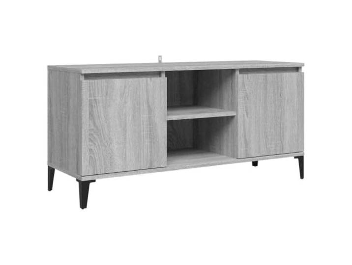 LKJephalotrope TV-Schrank Grau Sonoma 103,5x35x50 cm Lowboard Metall Stabiles Fernsehmöbel fürs Wohnzimmer mit 2 offenen Fächern und 2 Ablagen für geordnete Mediengeräte und Zubehör.