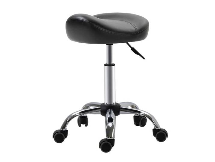 Tabouret à roulettes – tabouret de travail – hauteur réglable – simili cuir noir – rotatif 360°