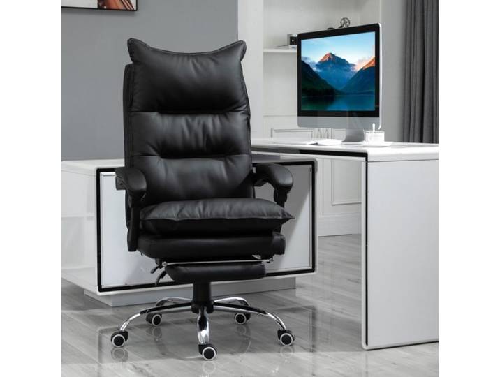 LPOSPI Fauteuil de bureau ergonomique inclinable avec repose-pieds - similicuir confortable réglable noir 66x72x130 cm