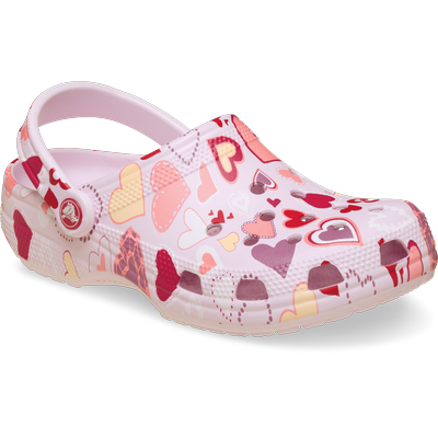 Clog CROCS "Classic Vday Clog", Damen, Gr. 36, Croslite™, rosa (rosa, pink milk hearts), kontrastfarbene Details, Schuhe Clog, Sommerschuh, Strandschuh, Hausschuh mit Fersenriemen