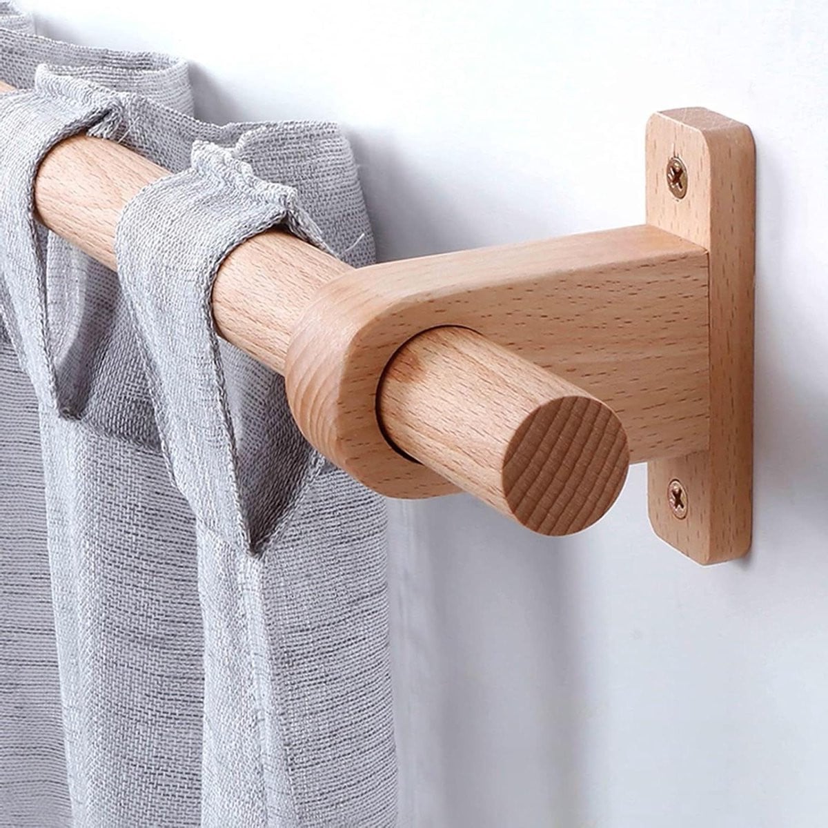 Houten Gordijnroede Set Naturel - Massief Houten Gordijnstang voor Raambekleding - 70 cm