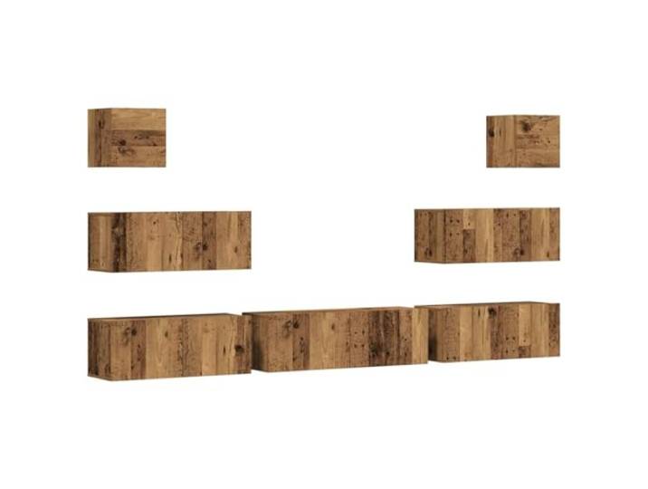 Makastle 7-TLG. TV-Wandschrank Set Altholz-Optik Holzwerkstoff