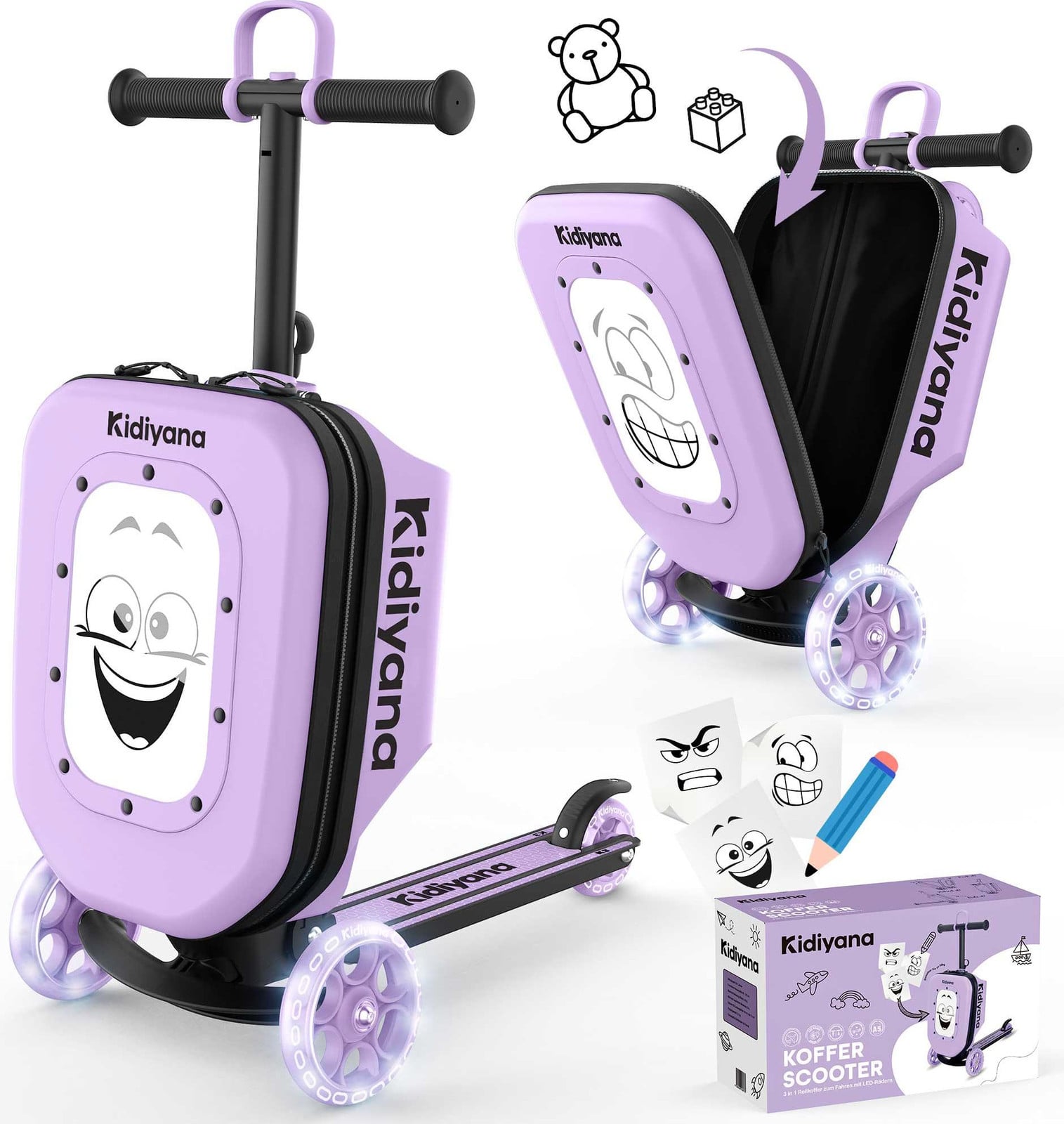 Kidiyana kinderloopfiets met tas model K3 - Lila